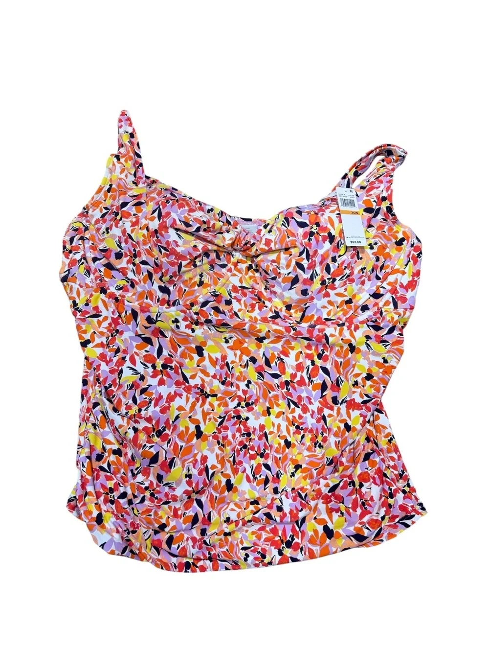 Anne Cole Womens 24W Tankini Top Multicolor Floral Twist Front Swim NWT $92